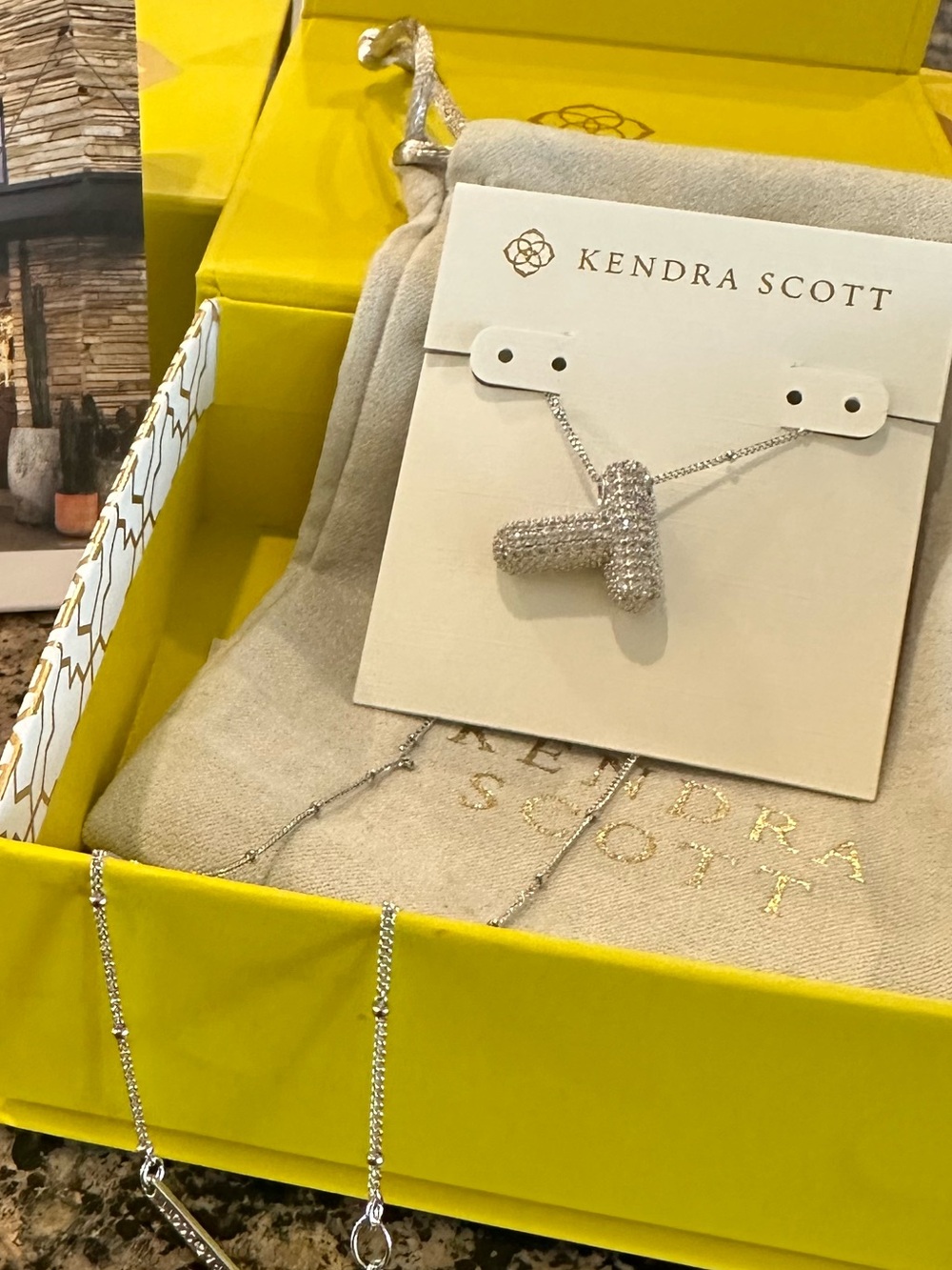 NWT Kendra Scott Silver Pave Bubble Letter T Initial Pendant Necklace